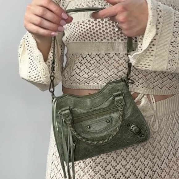 Auth RARE Balenciaga MINI FIRST MOTORCYCLE BAG Vintage  mirror Moto strap Chèvre - Picture 8 of 12